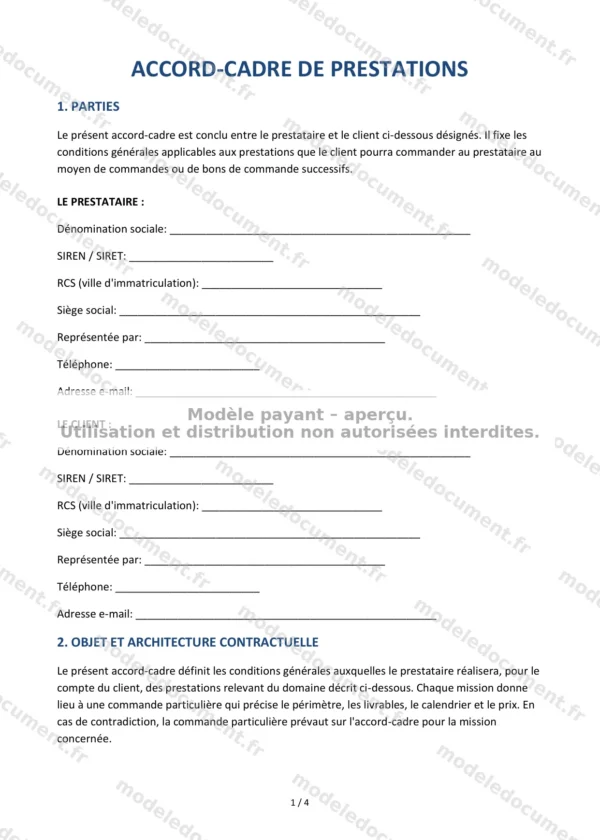 Accord-cadre de prestations — Modèle Word & PDF