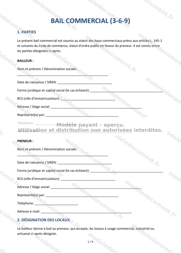 Bail commercial 3-6-9 — Modèle Word & PDF