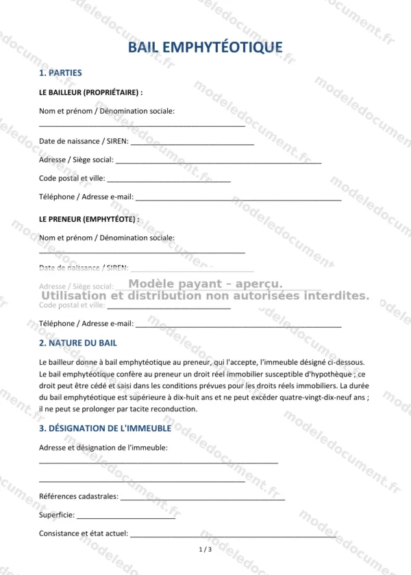 Bail emphytéotique — Modèle Word & PDF