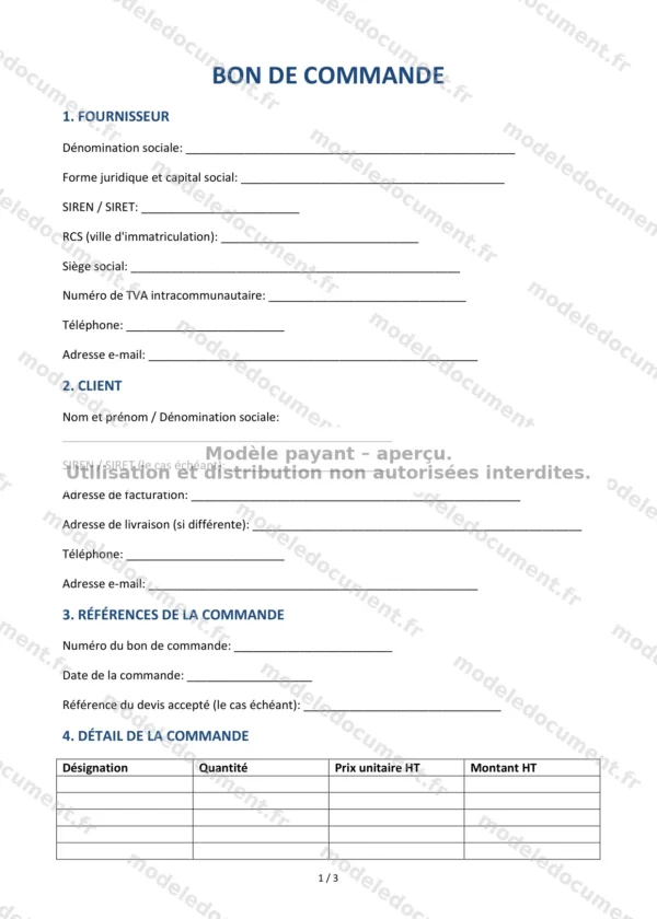 Bon de commande — Modèle Word & PDF