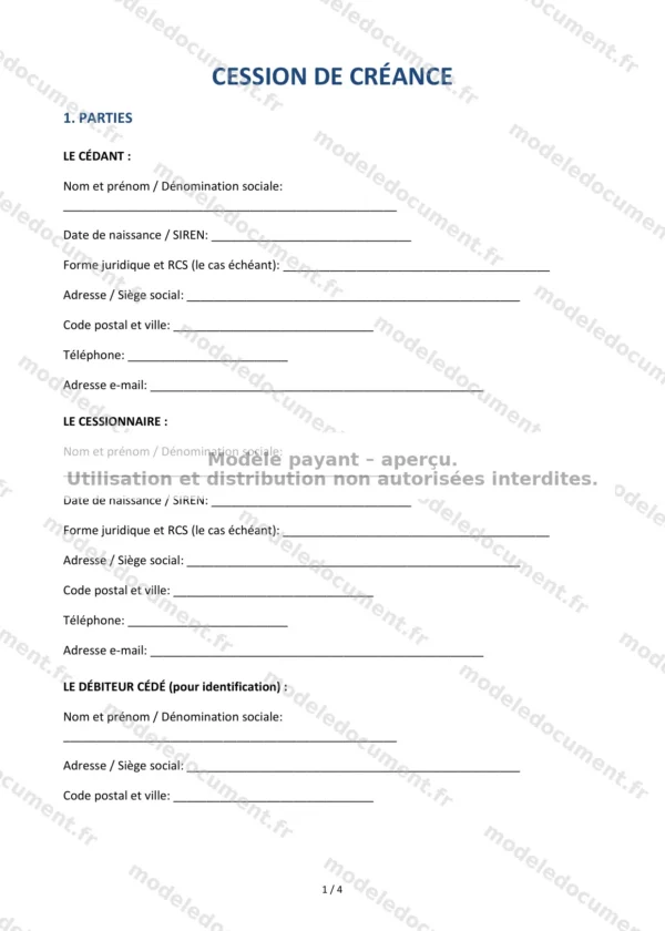 Cession de créance — Modèle Word & PDF