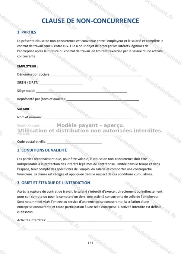 Clause de non-concurrence — Modèle Word & PDF