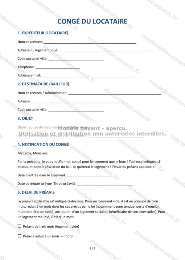 Congé du locataire — Modèle Word & PDF