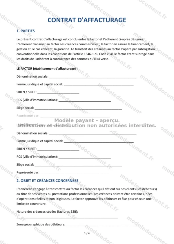 Contrat d&rsquo;affacturage — Modèle Word & PDF