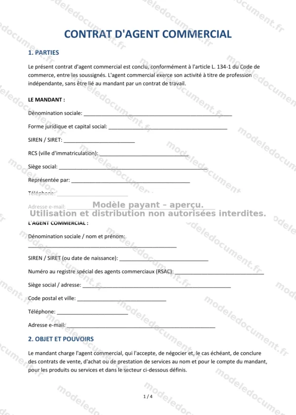 Contrat d&rsquo;agent commercial — Modèle Word & PDF