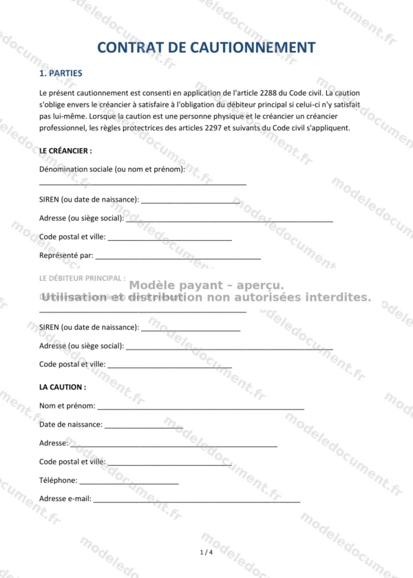 Contrat de cautionnement — Modèle Word & PDF