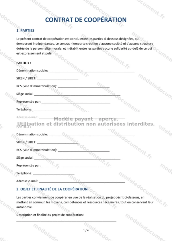 Contrat de coopération — Modèle Word & PDF