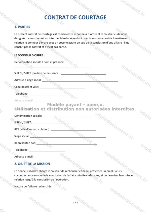 Contrat de courtage — Modèle Word & PDF