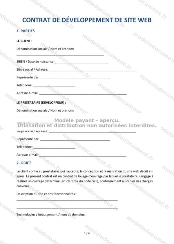 Contrat de développement de site web — Modèle Word & PDF