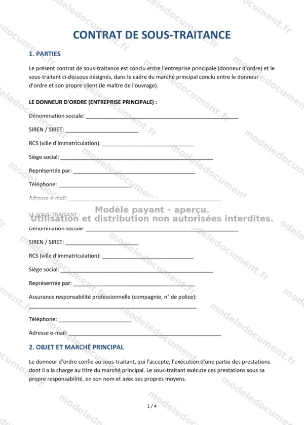 Contrat de sous-traitance — Modèle Word & PDF