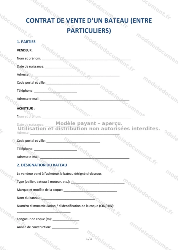 Contrat de vente d&rsquo;un bateau (entre particuliers) — Modèle Word & PDF