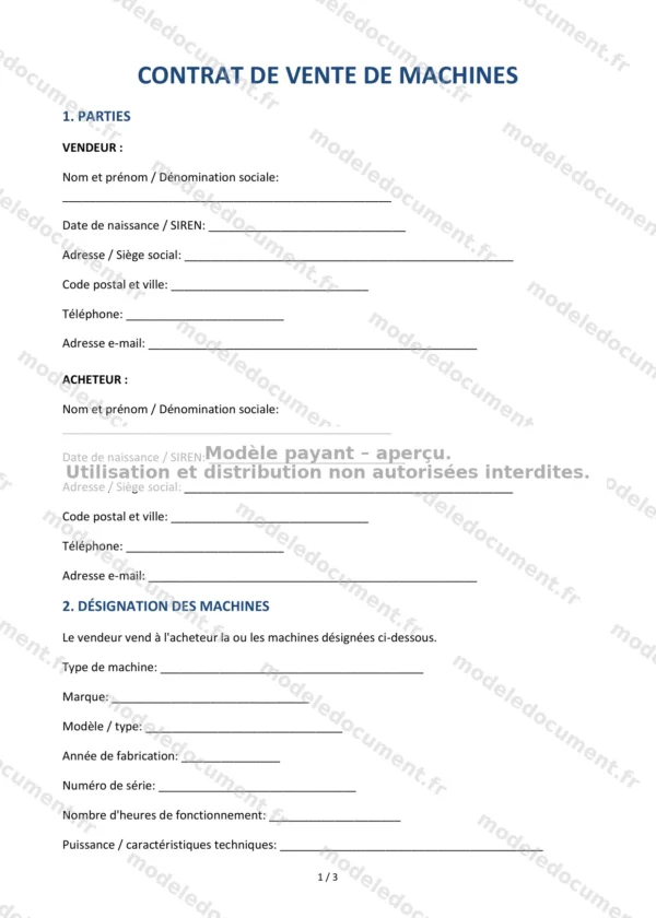 Contrat de vente de machines — Modèle Word & PDF