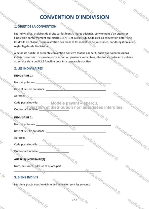 Convention d&rsquo;indivision — Modèle Word & PDF