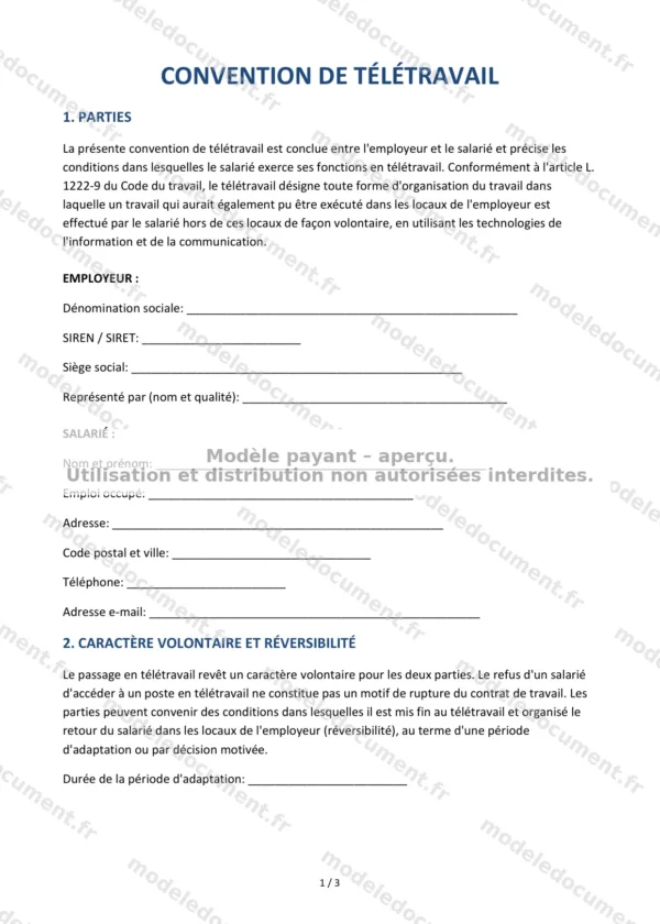 Convention de télétravail — Modèle Word & PDF