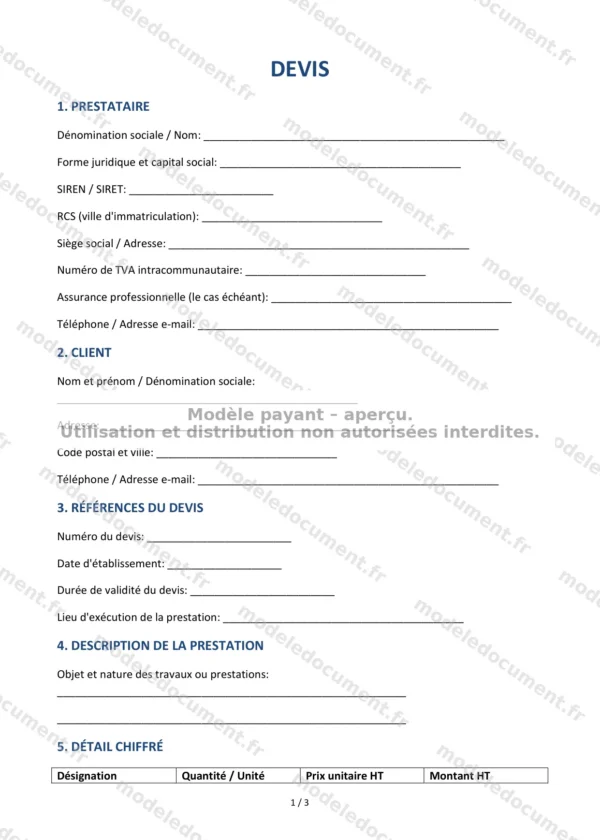 Devis — Modèle Word & PDF
