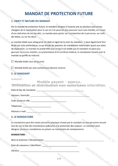 Mandat de protection future — modèle à télécharger, aperçu de la page 1 sur 3