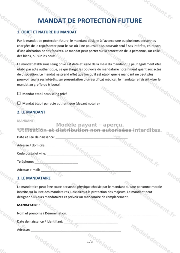 Mandat de protection future — Modèle Word & PDF