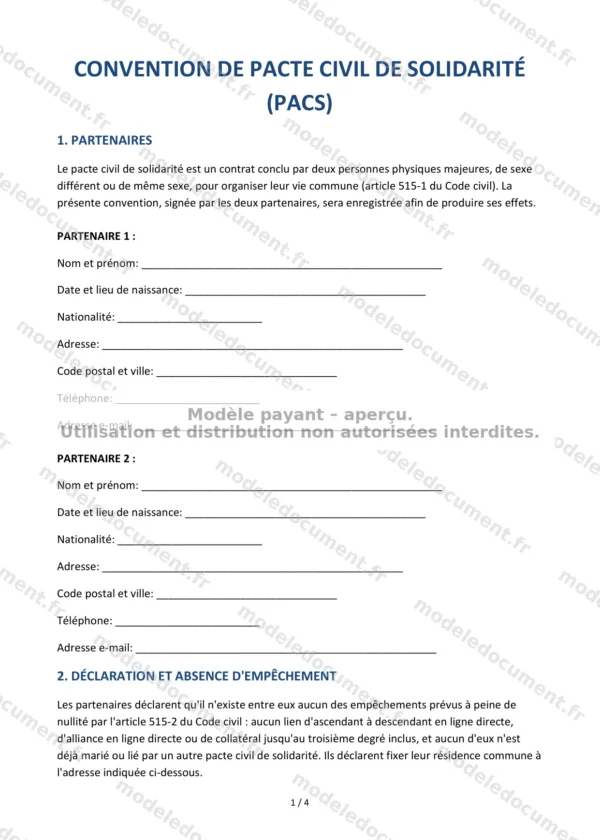 Convention de PACS — Modèle Word & PDF