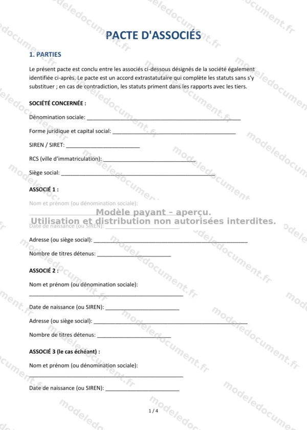 Pacte d&rsquo;associés — Modèle Word & PDF