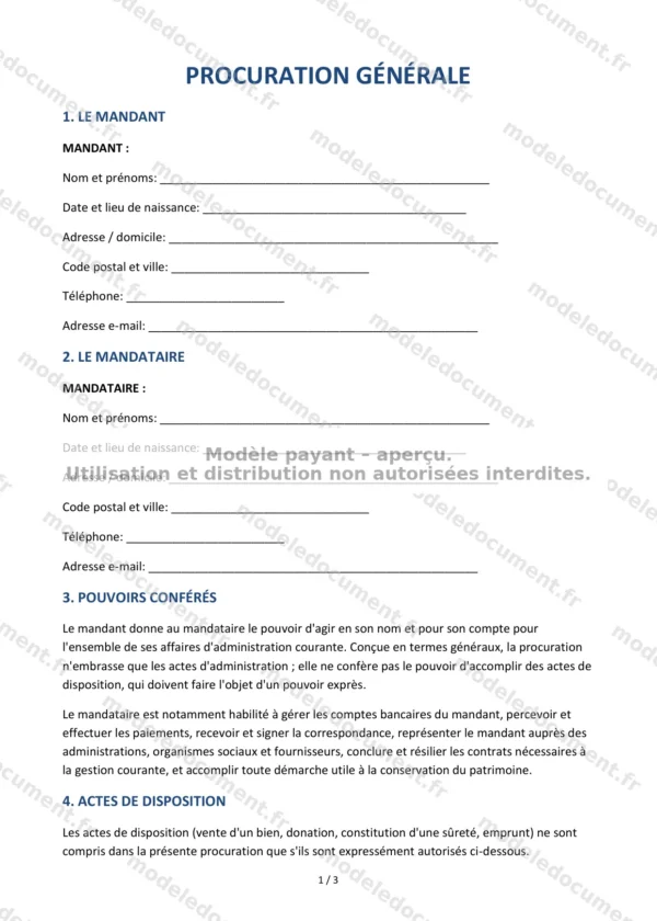 Procuration générale — Modèle Word & PDF