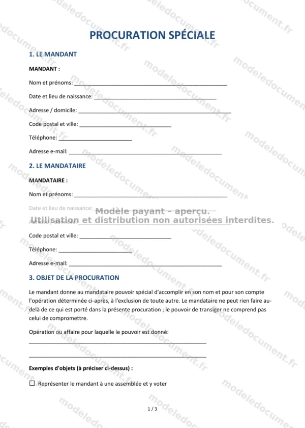 Procuration spéciale — Modèle Word & PDF