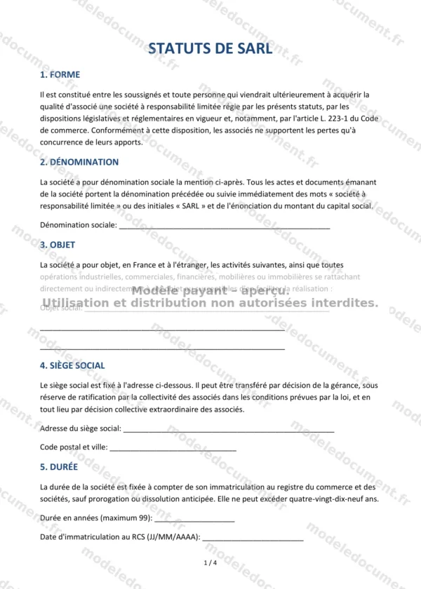 Statuts de SARL — Modèle Word & PDF