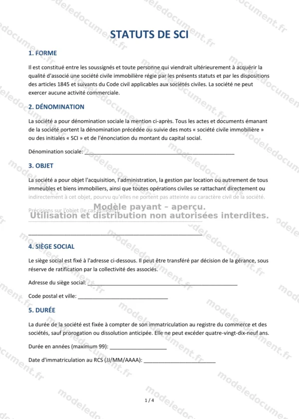 Statuts de SCI — Modèle Word & PDF